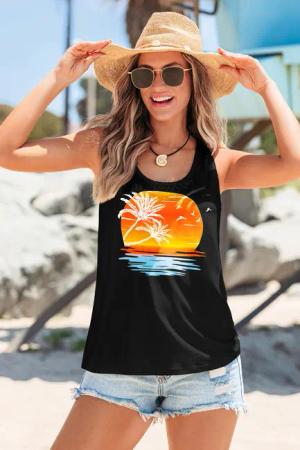 Schwarzes Ärmelloses Tanktop mit Grafikprint