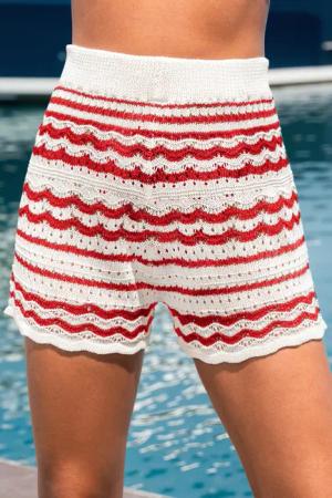 Rot Gestreifte Strick-Strand-Shorts