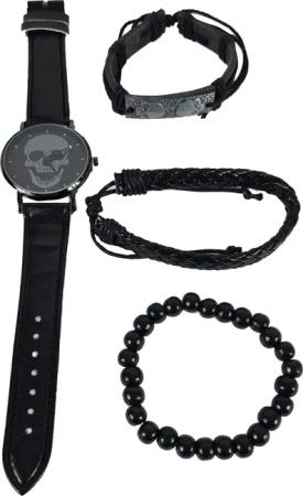 Einkaufszauber Quarzuhr Armbanduhr Skull Totenkopf Set