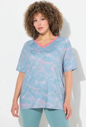 Ulla Popken T-Shirt Funktions-T-Shirt Wellenmuster V-Ausschnitt