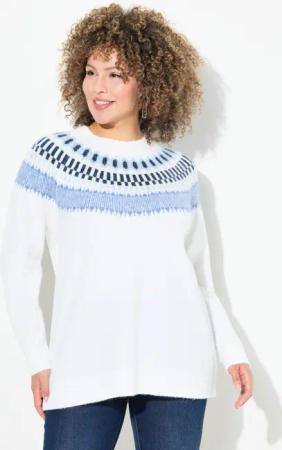 Ulla Popken Strickpullover Norweger-Pullover Rundhals Langarm
