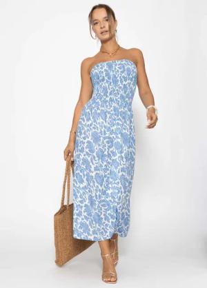SASSYCLASSY Minikleid Gesmoktes Bandeau-Kleid mit Print