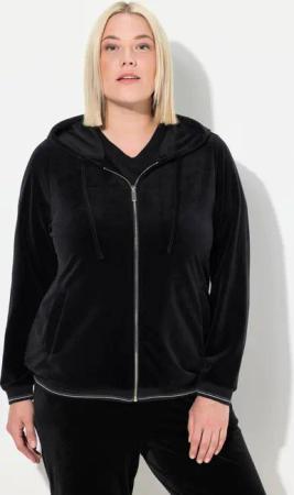 Ulla Popken Sweatjacke Samt-Sweatjacke Blüte Kapuze