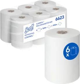 Scott Control Slimroll Rollenhandtücher, 6 x 165m lange, weiße, 1-lagige Rollen
