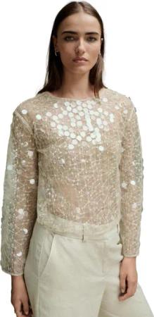 Next Paillettenshirt Transparentes Langarm-Oberteil mit Pailletten