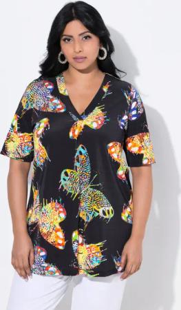 Ulla Popken T-Shirt Slinkyshirt Schmetterlinge V-Ausschnitt