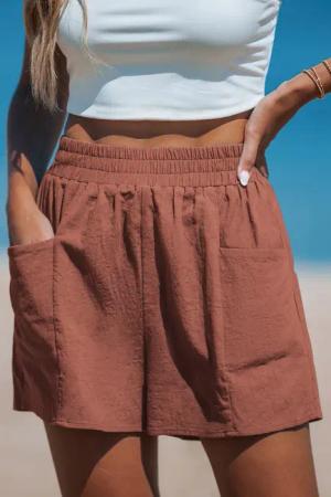 Burgunderrote Elastischer Bund Baumwollshorts