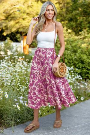 Elastischer Bund Midi-Rock mit Blumenmuster