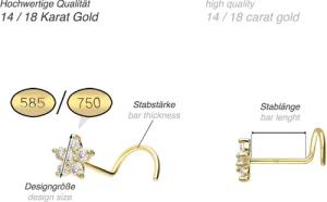 PIERCINGLINE Nasenpiercing 14/18 Karat Gold Nasenstecker