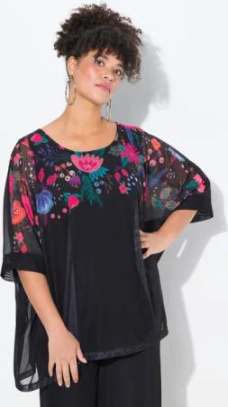 MIAMODA Druckbluse Bluse oversized Blüten-Bordüre blickdichtes
