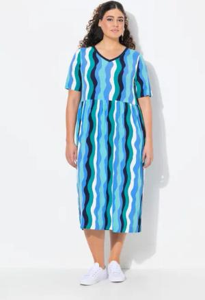 Ulla Popken Jerseykleid Midikleid Wellenmuster A-Linie