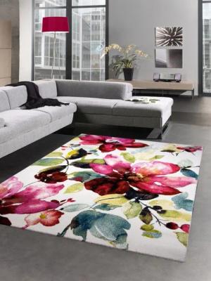 Carpetia Teppich Wonhzimmerteppich Modern Kurzflor Blumen
