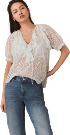 Next Kurzarmbluse Rüschenbluse aus Mesh mit