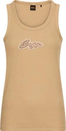 BOSS ORANGE Ripptanktop "Ematite Stonebadge Premium Damenmode", mit aufgesticktem Logo, glitzernd