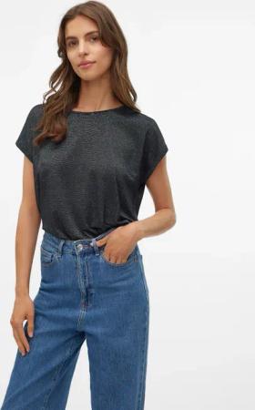 Vero Moda Rundhalsshirt "VMLAVA PLAIN SS TOP LUREX STRIPE"