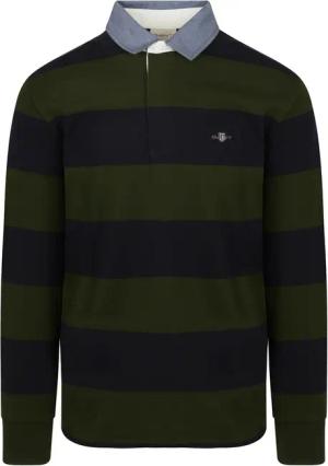 Gant Heavy Rugger Shield Langarm Poloshirt Streifen Navy Grun - Größe XL