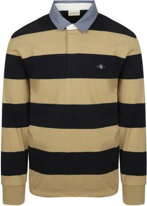 Gant Heavy Rugger Shield Langarm Poloshirt Streifen Navy Beige - Größe M