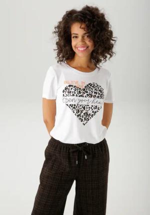 Aniston CASUAL T-Shirt, mit Herz, Leo-Druck und Statement-Schriftzügen - NEUE KOLLEKTION