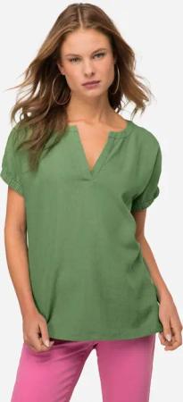 Laurasøn Druckbluse Leinenmix-Bluse Tunika-Ausschnitt