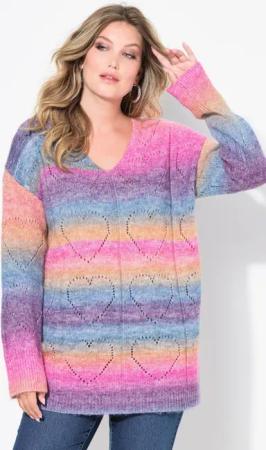 MIAMODA Strickpullover Pullover Farbverlauf Herz-Ajourmuster V-Ausschnitt