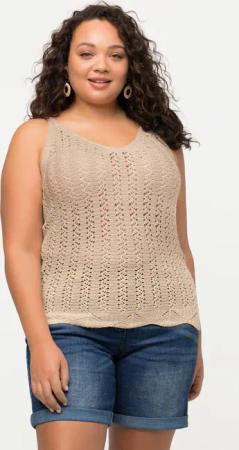 Ulla Popken Strickpullover Häkeltop V-Ausschnitt Spaghettiträger
