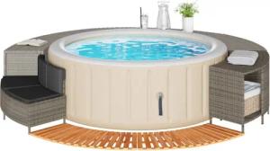 vidaXL Poolleiter, Whirlpool-Umrandung Grau Poly Rattan