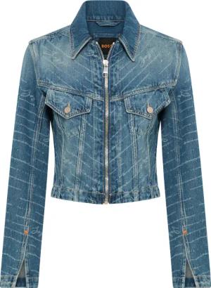 BOSS ORANGE Jeansjacke "DENIM ZIP TRACK JACKET Premium Damenmode", Slim Fit, All-Over Laserprint
