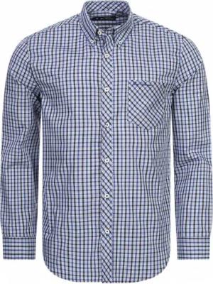 BEN SHERMAN Gingham Herren Langarm Hemd 0077860-BLUE