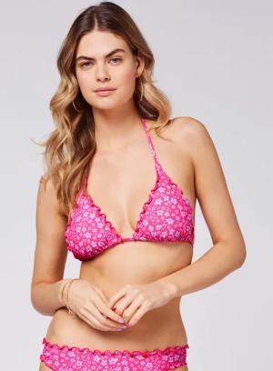 Gemustertes Triangel-Bikini-Top mit Rüschendetails