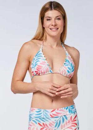Gemustertes Triangel-Bikini-Top mit Rüschendetails