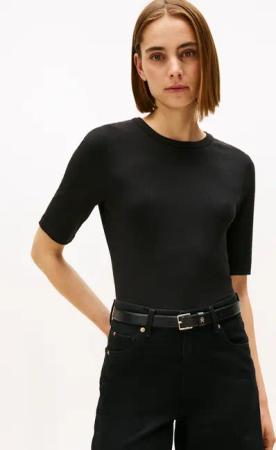 Tommy Hilfiger Kurzarmshirt "SLIM 5X2 RIB C-NK 1/2 SLV", in gerippter Struktur