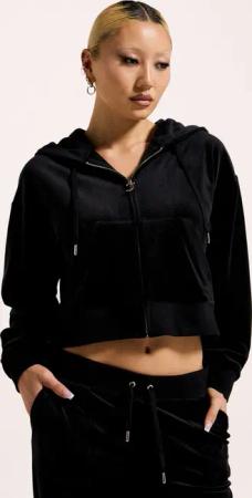 Juicy Couture Kapuzennickijacke "BRENDAL CROP OVERSIZED HOODIE Damen", mit Kapuze, Trainingsjacke Damen, Sweatjacke mit Kapuze, Velour, mit Glitzer, Sale