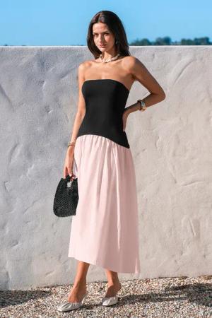 Schwarz-Rosa Ärmelloses Bandeau-Maxikleid