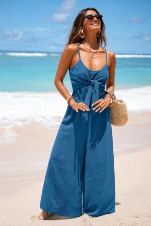 Blauer Ärmelloser U-Ausschnitt Jumpsuit