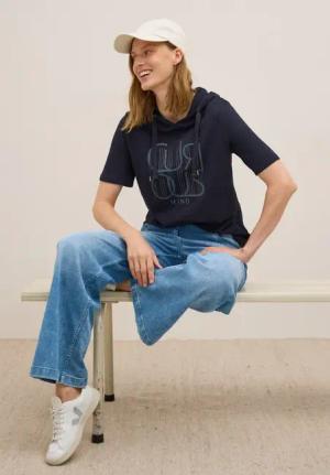 Cecil Damen Kapuzenshirt mit Wording in Blau, Gr: XS