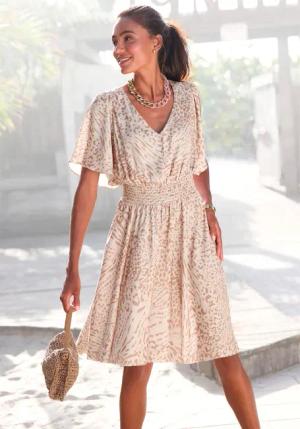 LASCANA Sommerkleid Damen sand-beige bedruckt Gr.38