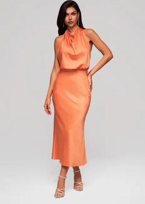 OMBRE Abendkleid Midi-Halterkleid mit Wasserfall-Ausschnitt