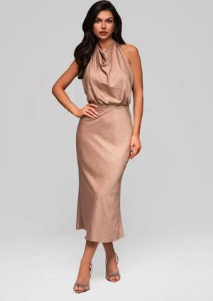 OMBRE Abendkleid Midi-Halterkleid mit Wasserfall-Ausschnitt