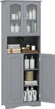 COSTWAY Hochschrank Küche, Badezimmerschrank, mit 4