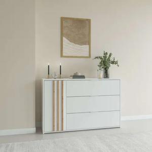 Home affaire Kommode "Kommode Calera mit Drehtür, 3 Schubladen und MDF-Lamellen", Kommode B/H/T 125/79,8/35 cm
