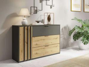 Home affaire Kommode "Kommode Loreto mit 3 Schubladen und eine Tür, B/T/H 125/36/80 cm", Kommode mit Schubladen und Drehtür sowie MDF-Lamellen