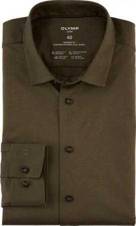 OLYMP Luxor 24/Seven, atmungsaktives Stretch Hemd aus Jersey, modern fit, Braun, Kent, 41