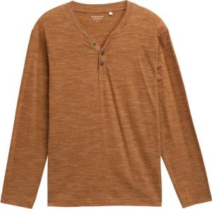 TOM TAILOR Herren Serafino Langarmshirt, braun, Meliert, Gr. XXXL