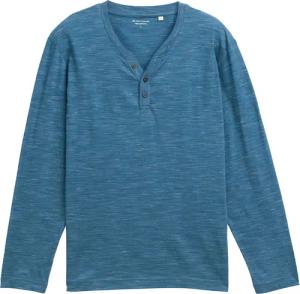 TOM TAILOR Herren Serafino Langarmshirt, blau, Meliert, Gr. XXL