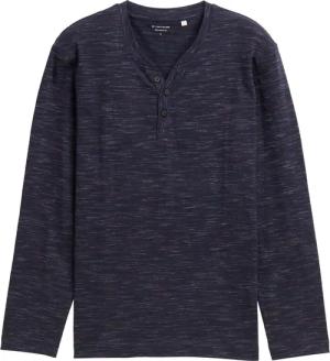 TOM TAILOR Herren Serafino Langarmshirt, blau, Meliert, Gr. L