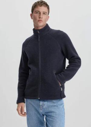 hessnatur Herren Wollfleece Jacke Regular aus Bio-Merinowolle - blau - Größe 48
