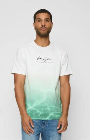 Sean John JM221-017-01 Script Logo Pool Print Tee white/green
