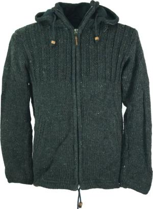 Guru-Shop Strickjacke Strickjacke, Wolljacke, Nepaljacke anthrazit