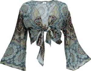 Guru-Shop Longbluse Kurztop, Boho Blusentop, Wickeltop,