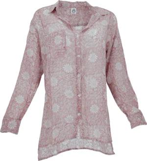Guru-Shop Longbluse Handbedrucktes Boho Langarmhemd, luftiges..